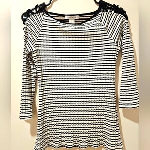 White House Black Market Black & White Striped Top Size Small 3/4 Sleeves Ribbed